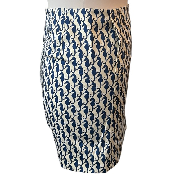 J.Crew Factory Seahorse Critter Stretch Cotton Preppy Miniskirt Navy Blue White - Picture 3 of 9